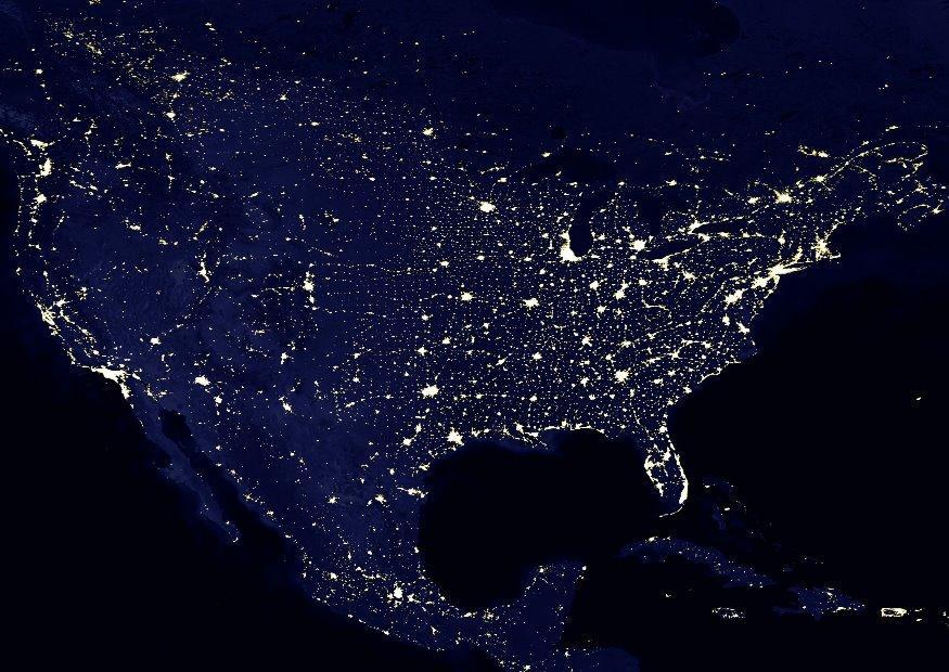 Foto la tierra por la noche, A¡reas mA¡s urbanizadas de amA©rica del norte