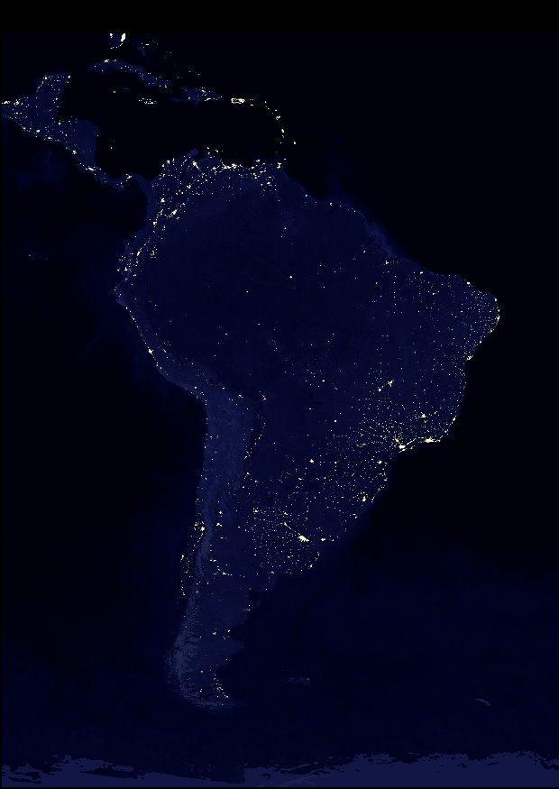 Foto la tierra por la noche, A¡reas mA¡s urbanizadas de amA©rica del sur