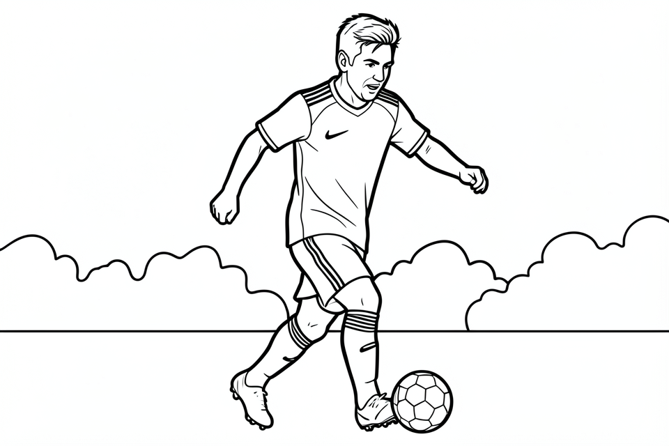 Dibujo para colorear futbolista en acciA³n