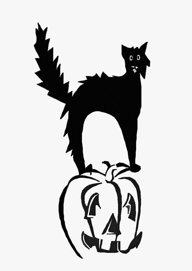 Dibujo para colorear gato en calabaza