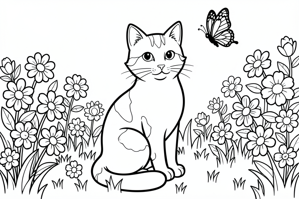 gato en el jardAn Dibujo para colorear gato en el jardAn