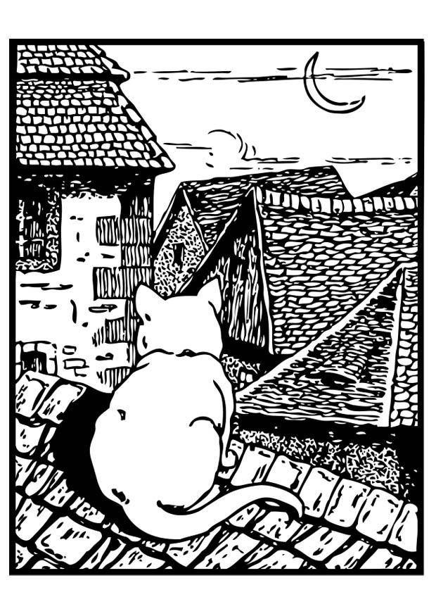 gato en el tejado Dibujo para colorear gato en el tejado