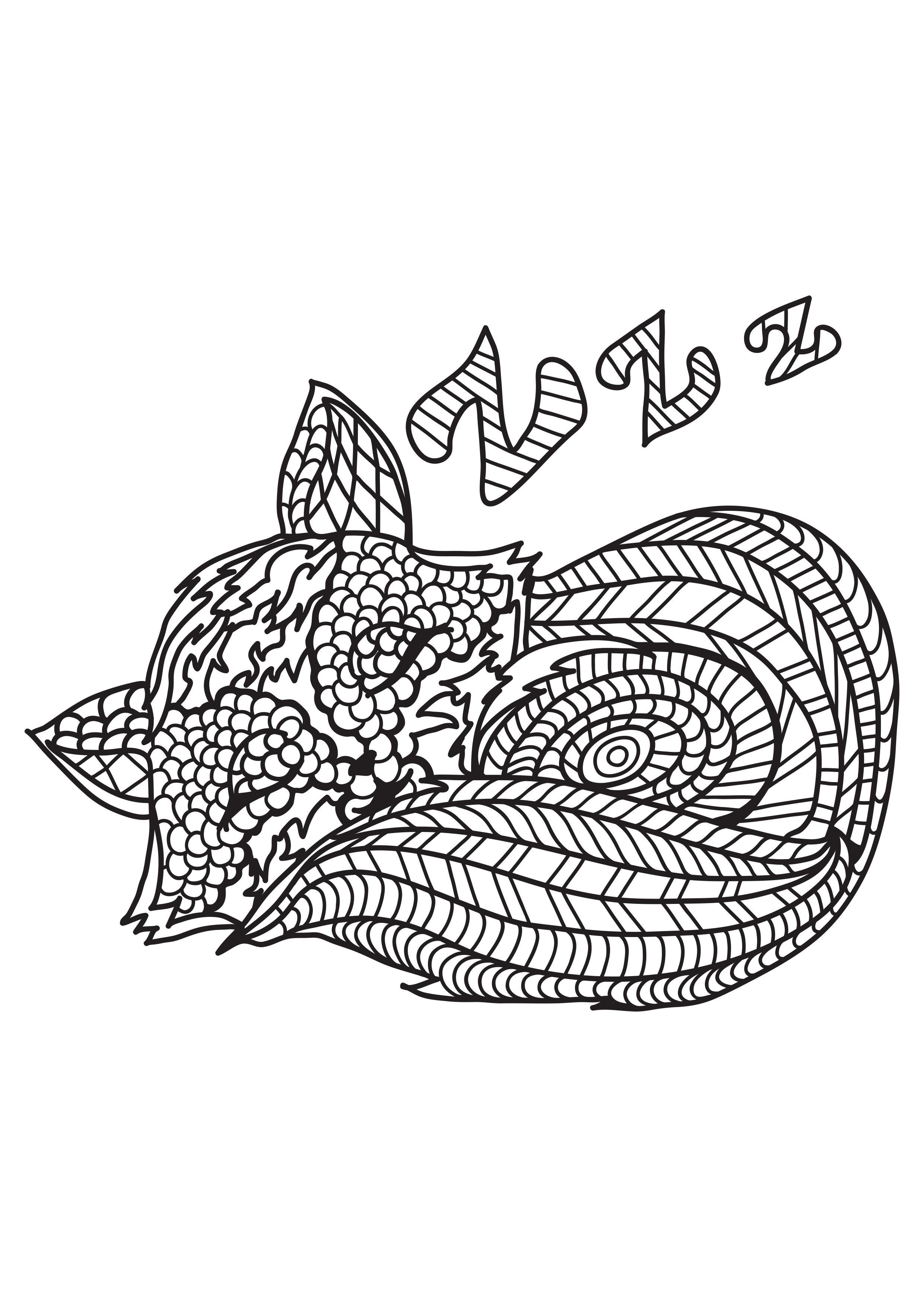 Dibujo para colorear gato estA¡ durmiendo