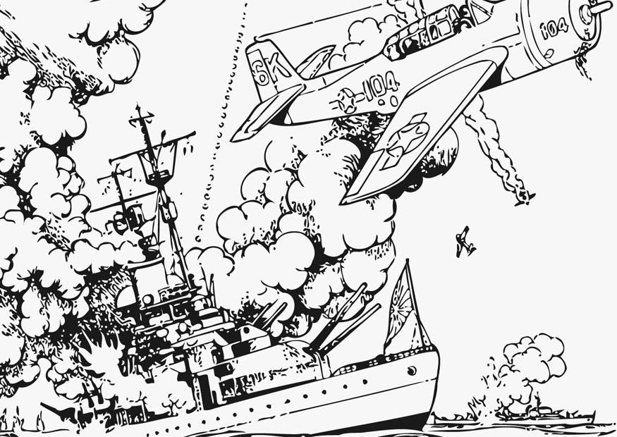 Dibujo para colorear guerra en el mar