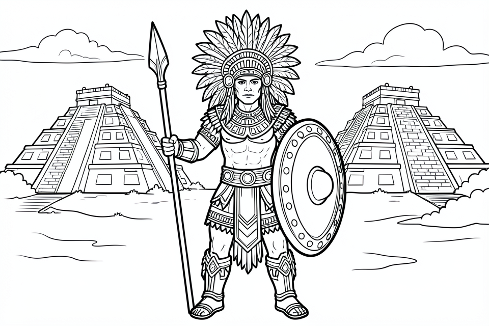 guerrero azteca Dibujo para colorear guerrero azteca