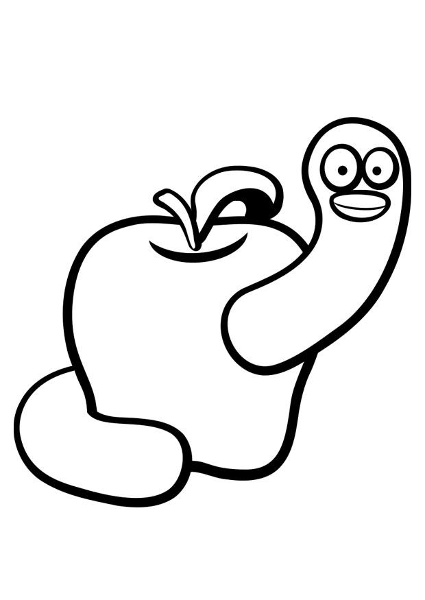 gusano en manzana Dibujo para colorear gusano en manzana