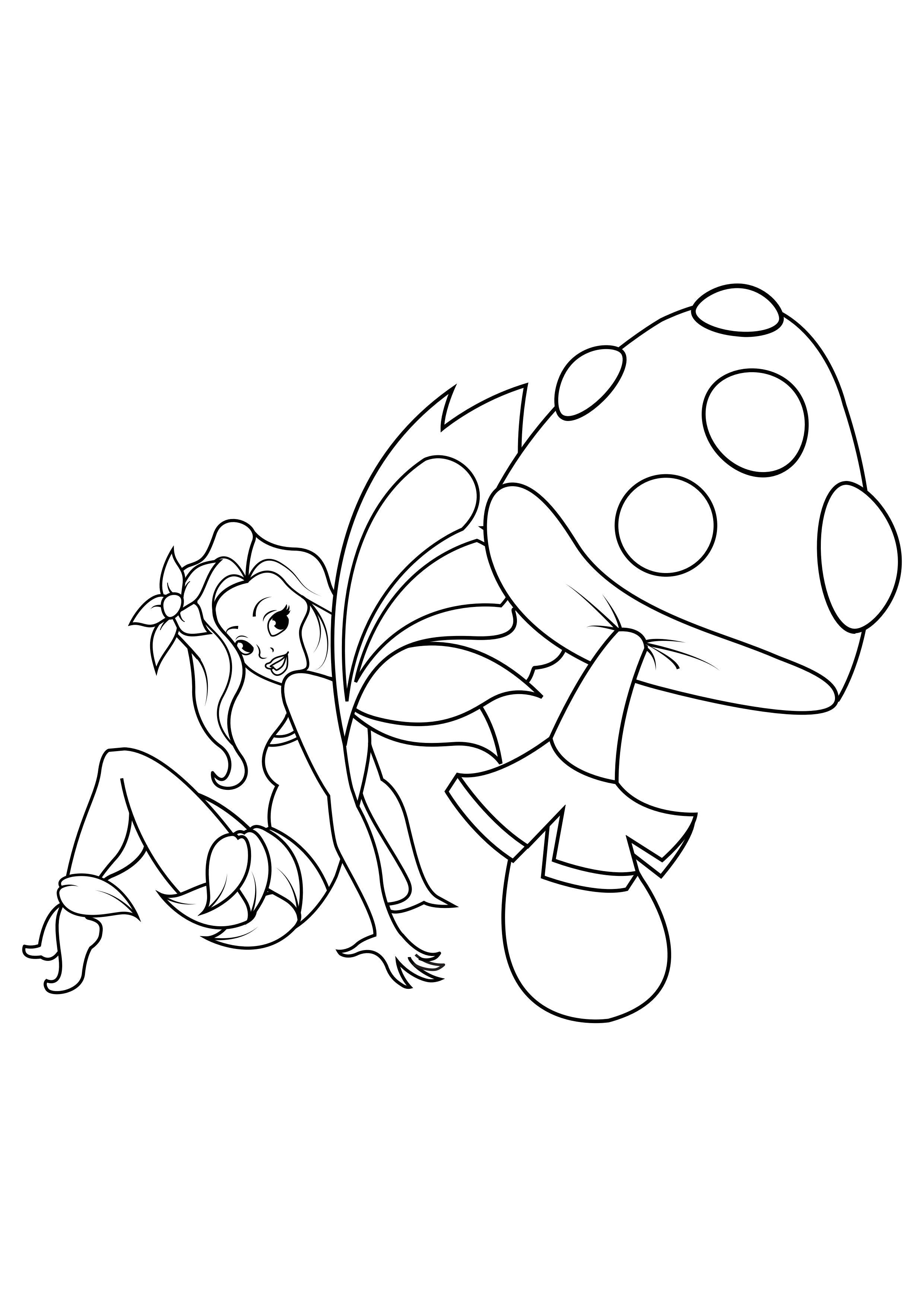 hada con seta Dibujo para colorear hada con seta