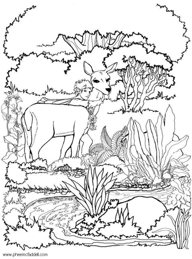 Dibujo para colorear hada con venado