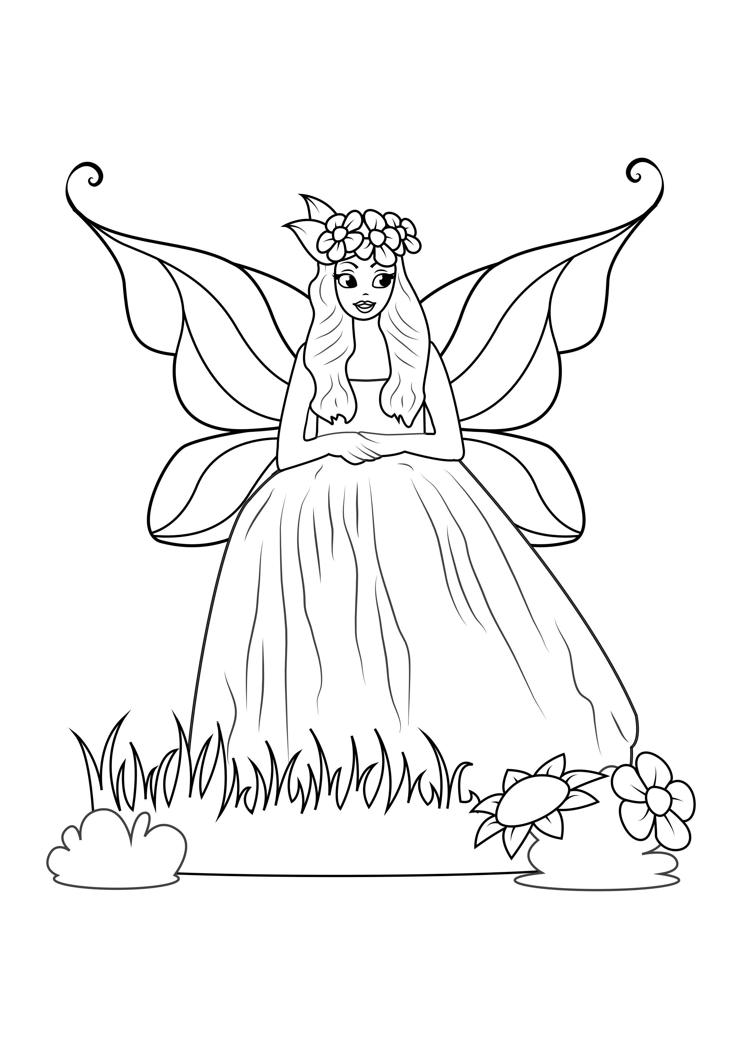 hada con vestido Dibujo para colorear hada con vestido