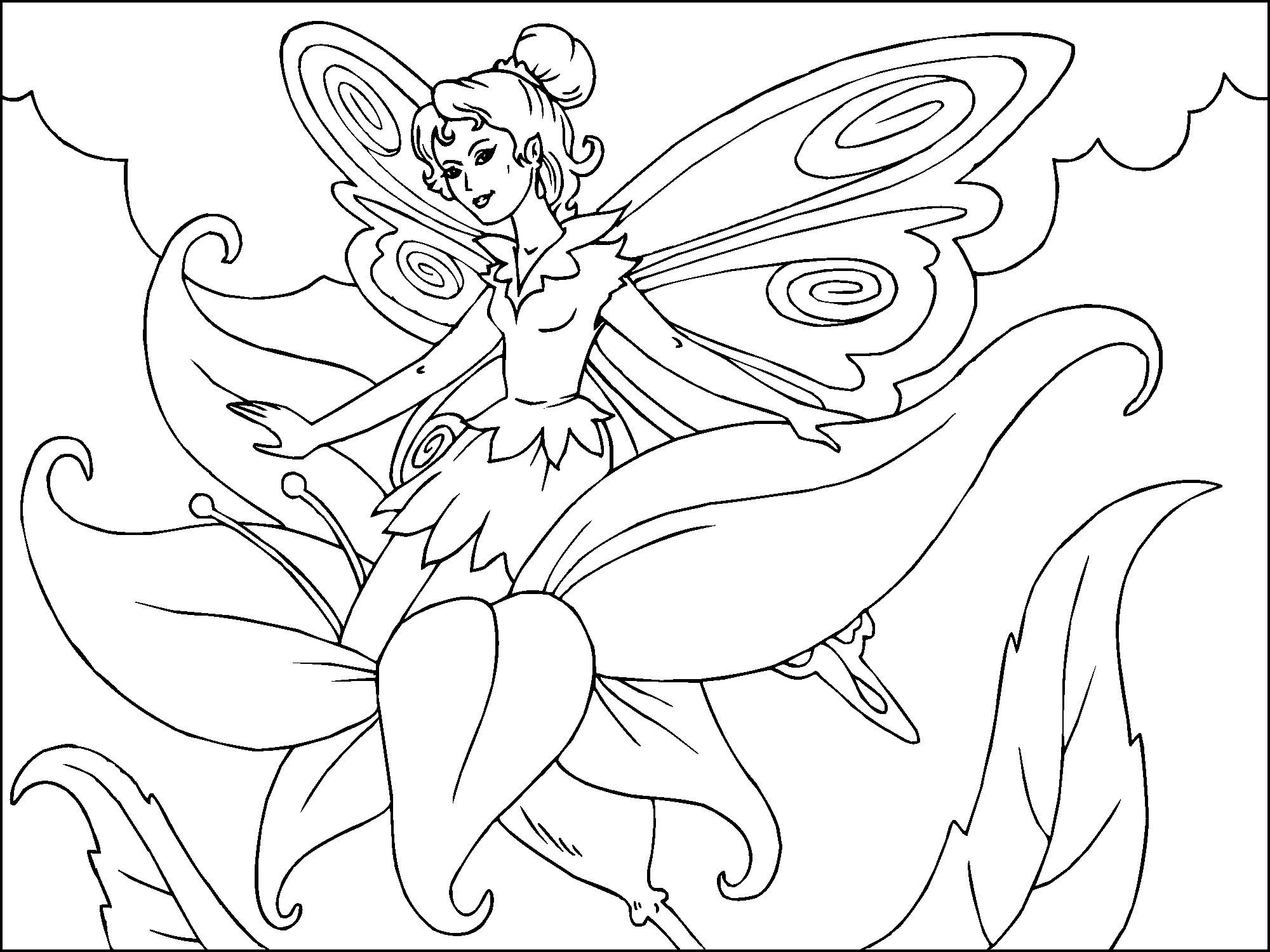 Dibujo para colorear hada de las flores