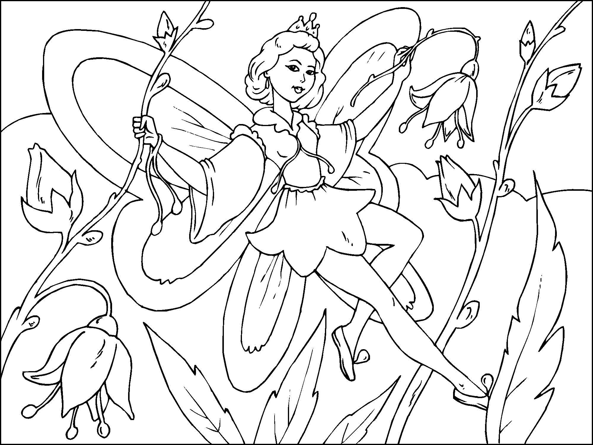 Dibujo para colorear hada de las flores