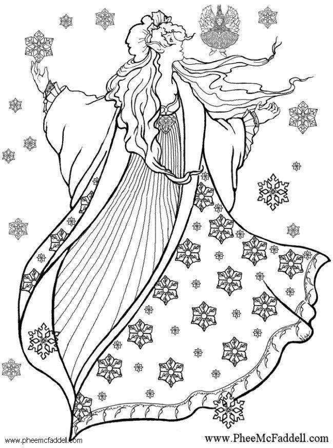 Dibujo para colorear hada del invierno