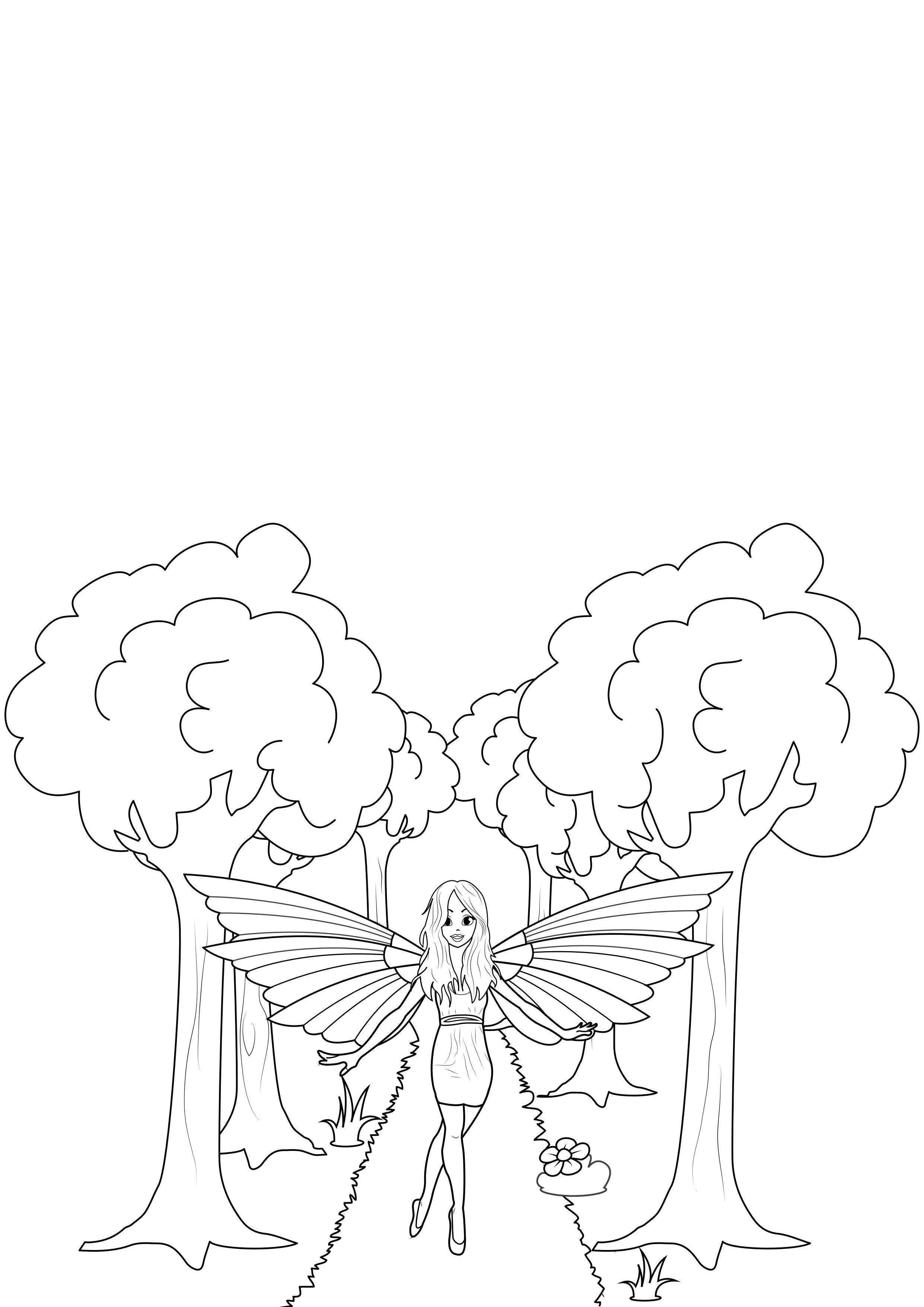 hada en el bosque Dibujo para colorear hada en el bosque