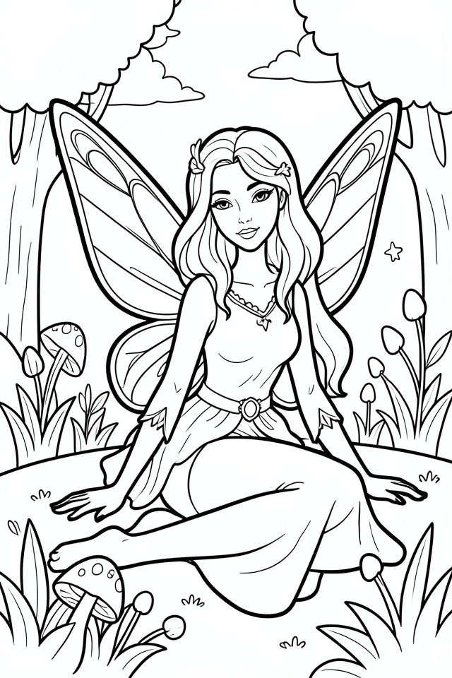 hada en el bosque Dibujo para colorear hada en el bosque