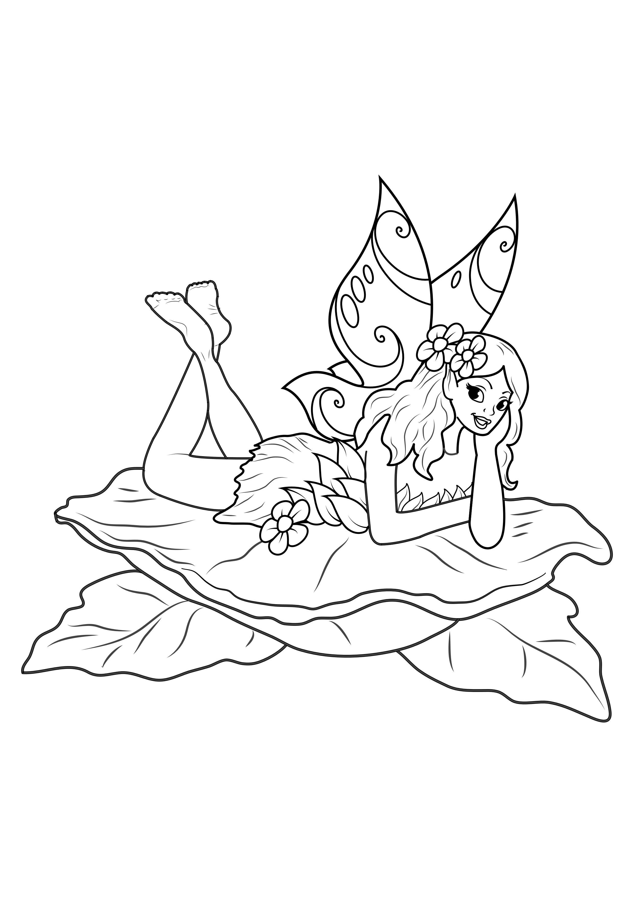 hada en hoja Dibujo para colorear hada en hoja