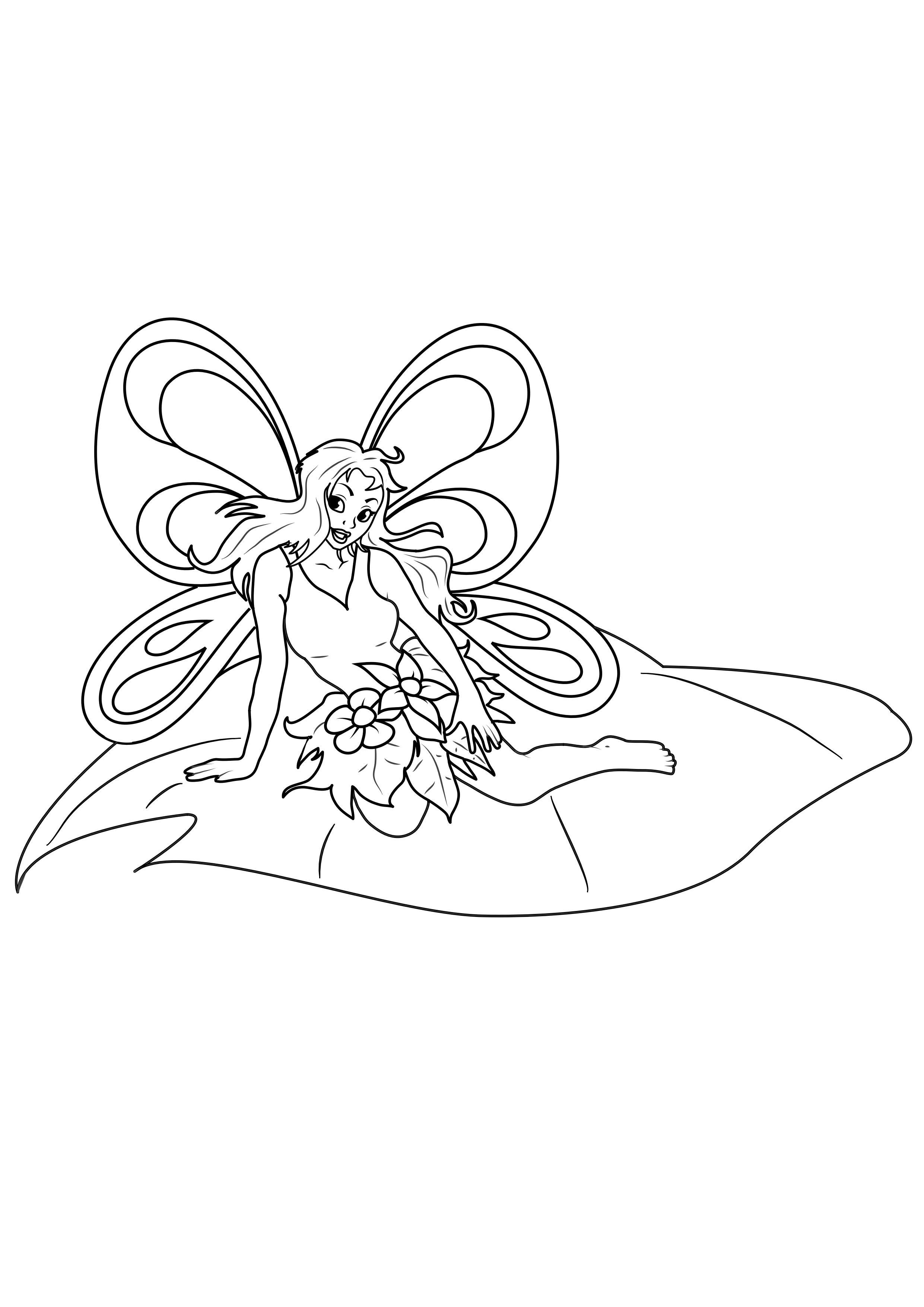 hada en la hoja Dibujo para colorear hada en la hoja