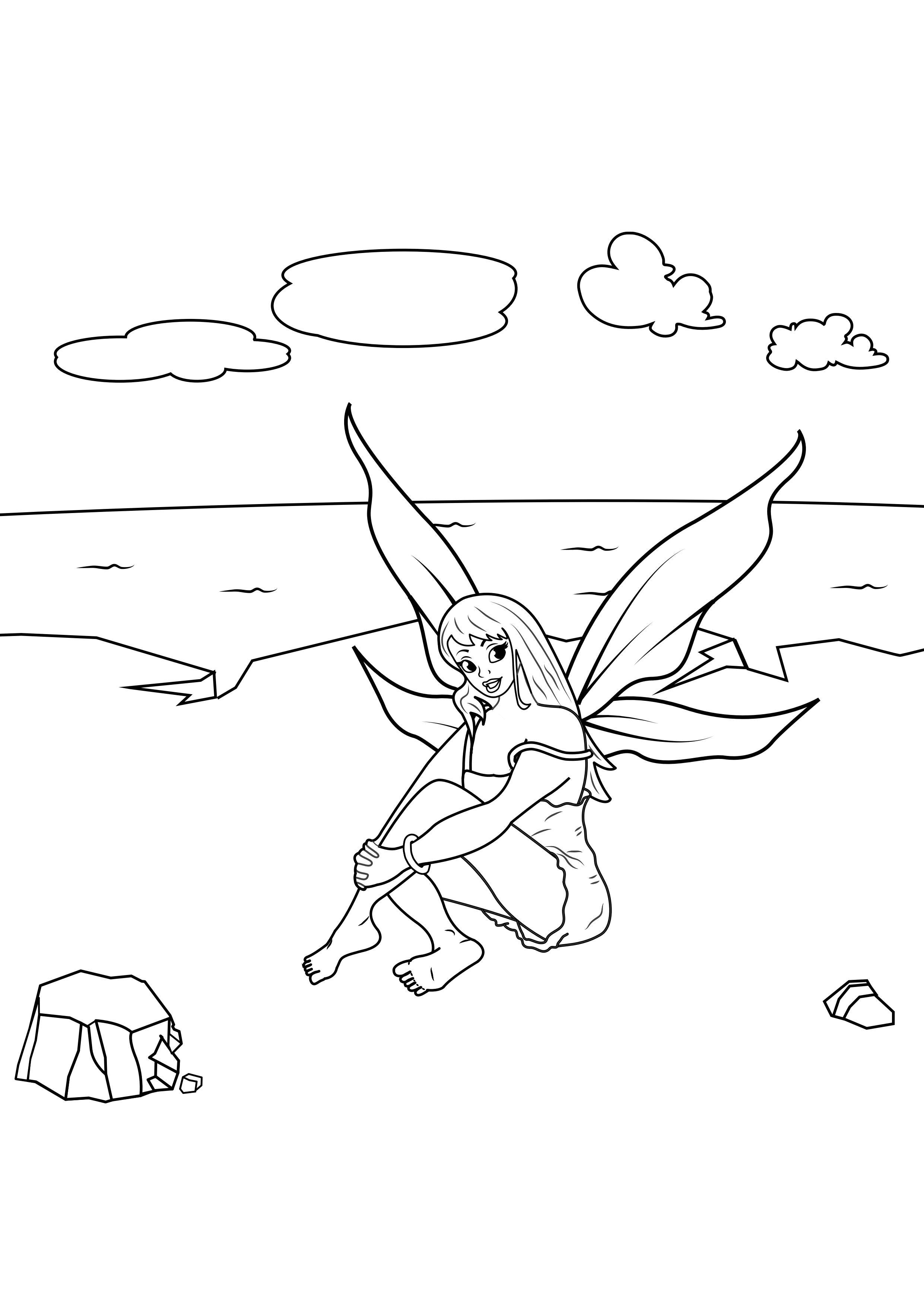hada en la playa Dibujo para colorear hada en la playa