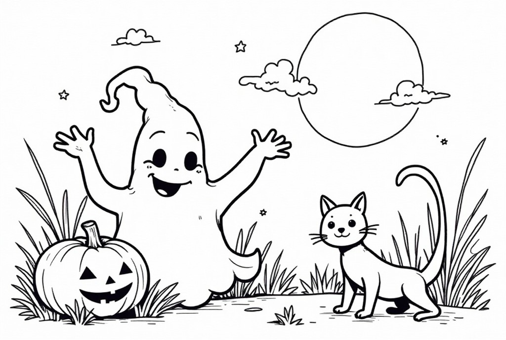 Dibujo para colorear halloween con fantasmas