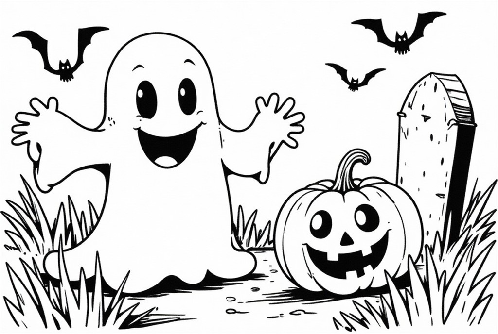 Dibujo para colorear halloween en el cementerio