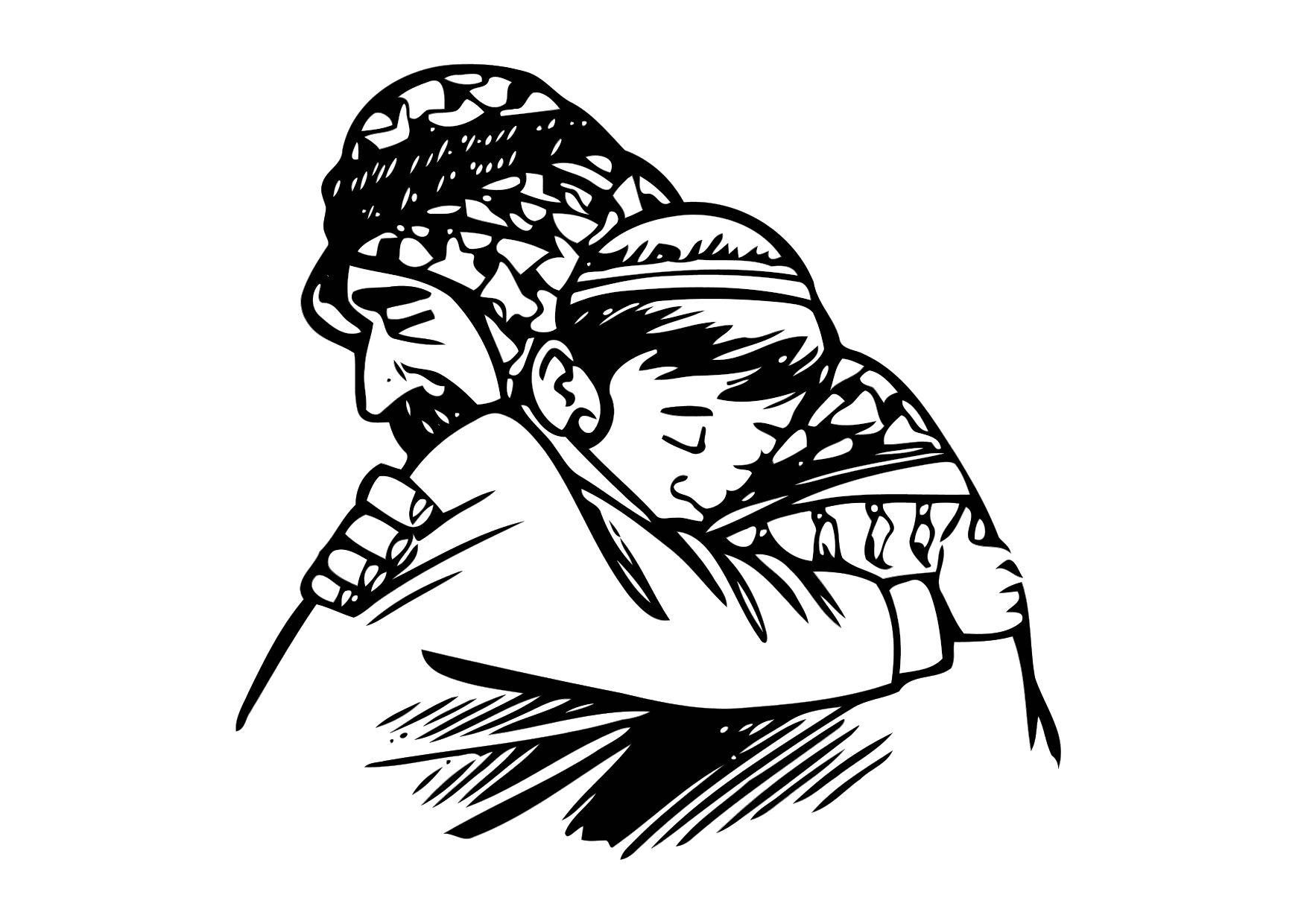 Dibujo para colorear hombre y nino