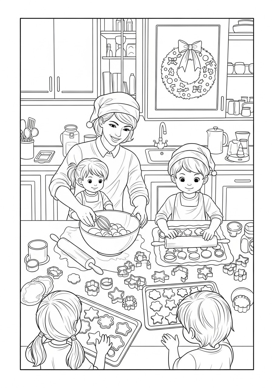Dibujo para colorear horneando en navidad