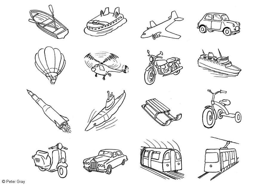 iconos de transporte Dibujo para colorear iconos de transporte