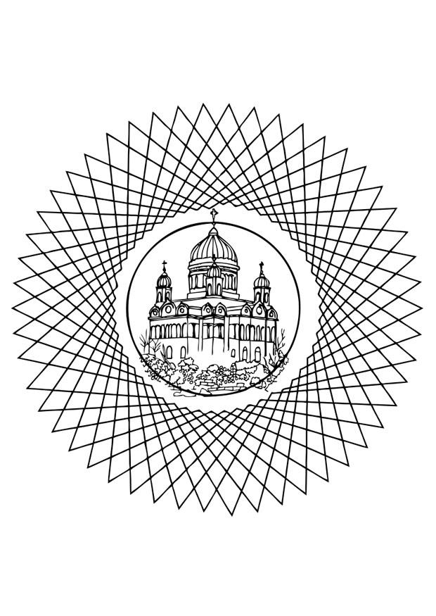 iglesia en mandala Dibujo para colorear iglesia en mandala