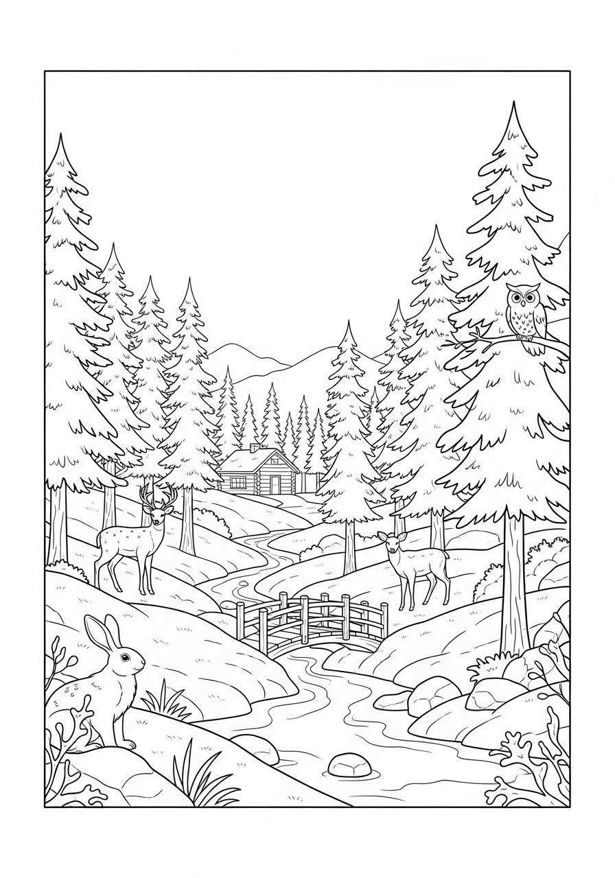 invierno en el bosque Dibujo para colorear invierno en el bosque