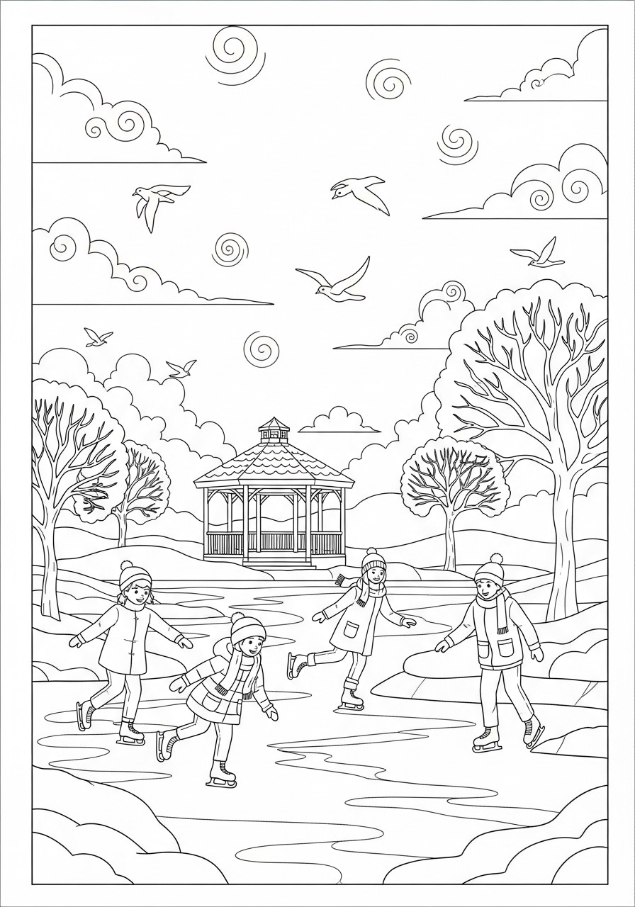 invierno en el parque Dibujo para colorear invierno en el parque