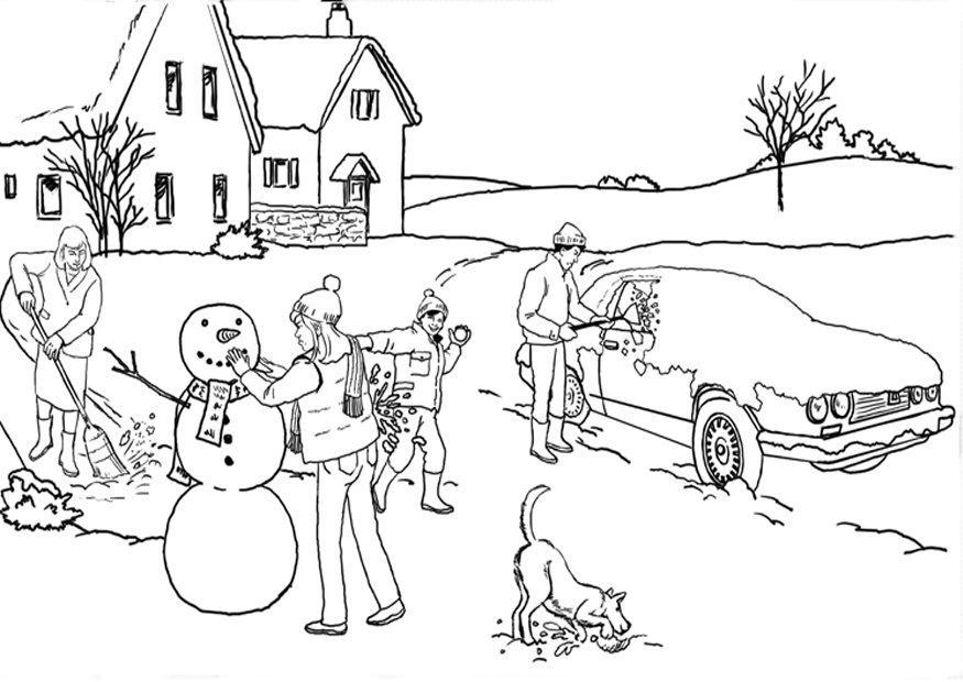 Dibujo para colorear invierno - nieve