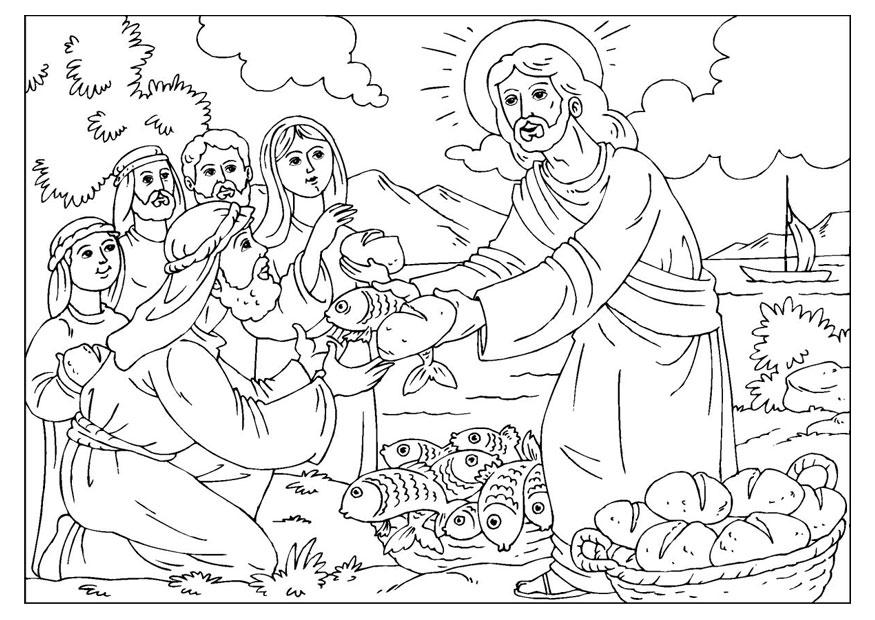jesAºs reparte el pan y los peces Dibujo para colorear jesAºs reparte el pan y los peces