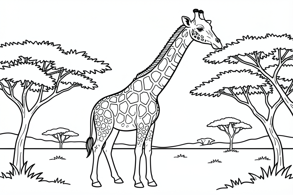 jirafa en la sabana Dibujo para colorear jirafa en la sabana