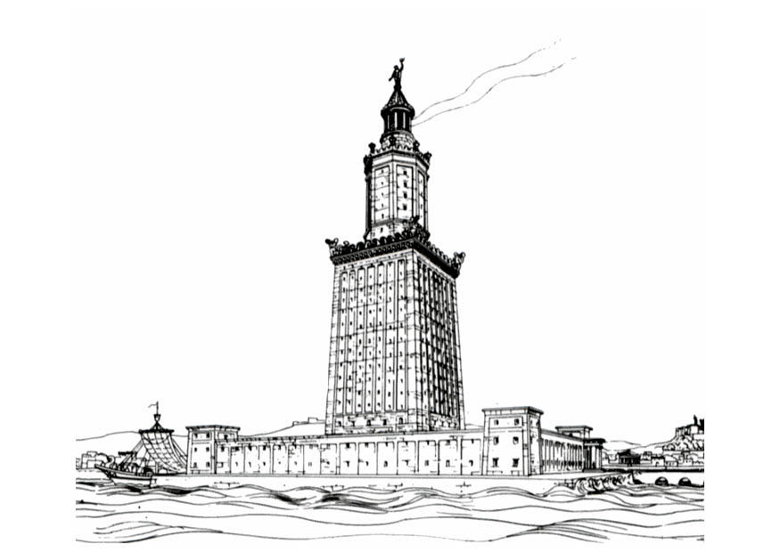 Dibujo para colorear las 7 maravillas del mundo - el faro de alejandrA­a
