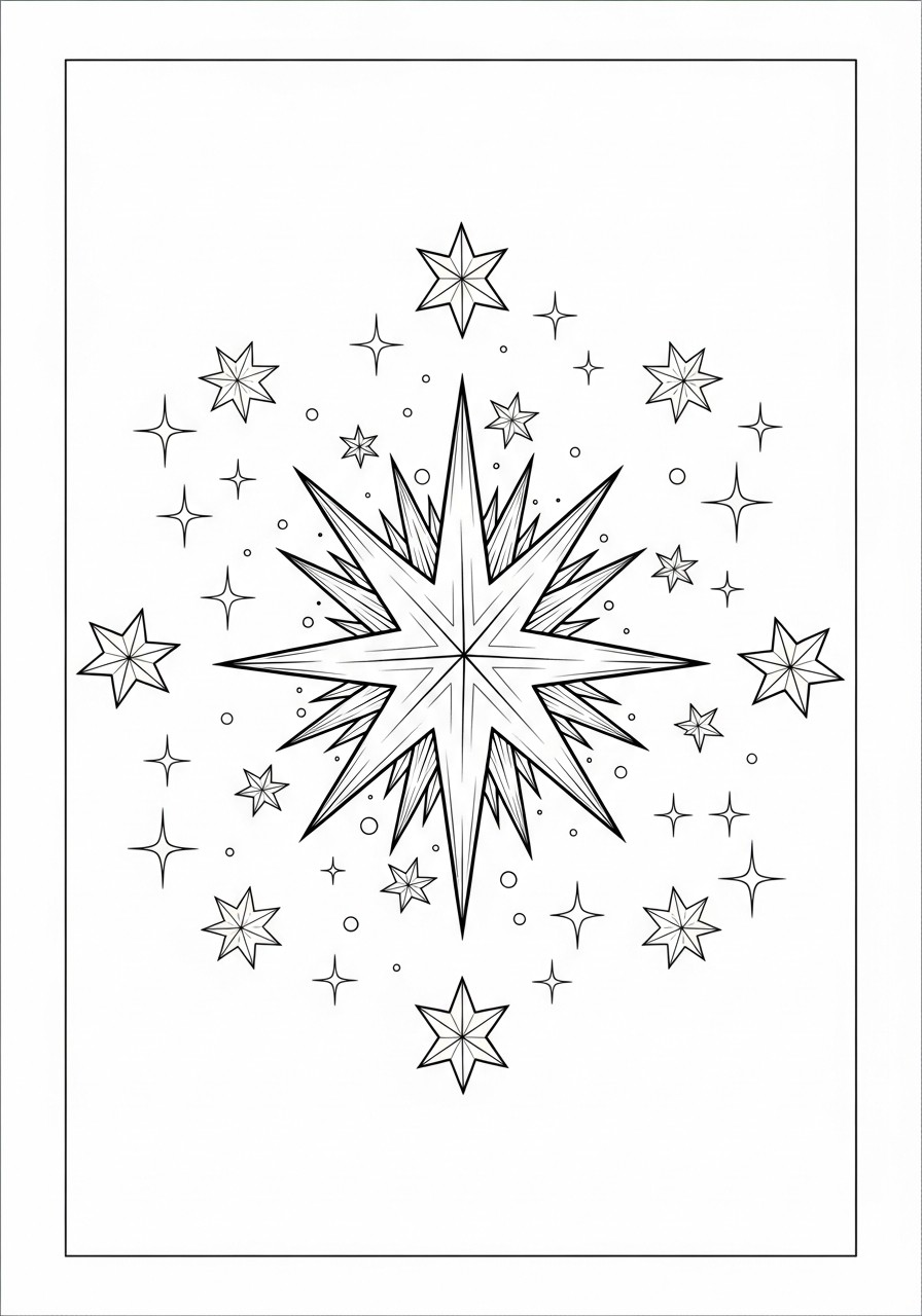Dibujo para colorear las estrellas navidenas brillan