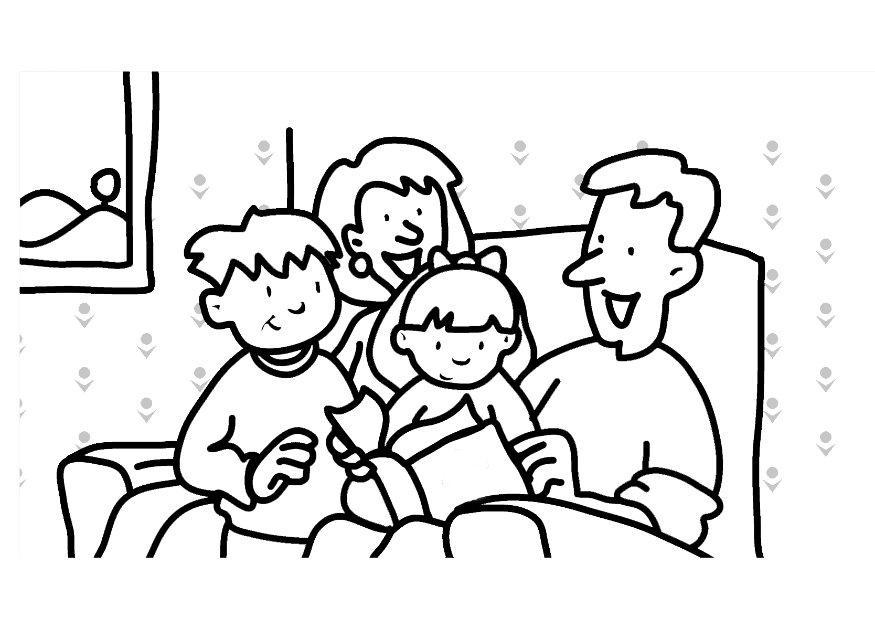 Dibujo para colorear leer - familia