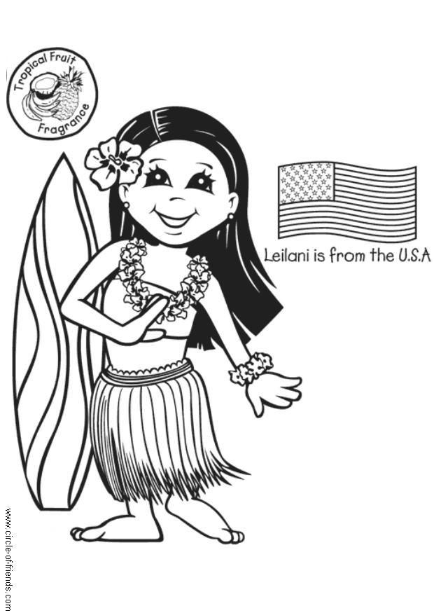 leilani con bandera americana Dibujo para colorear leilani con bandera americana