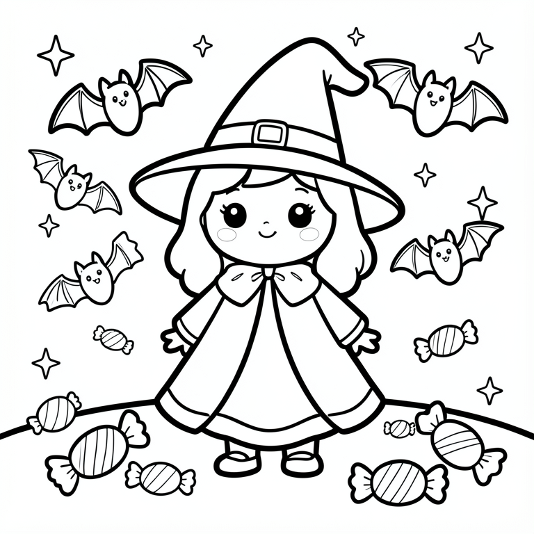 linda bruja de halloween Dibujo para colorear linda bruja de halloween