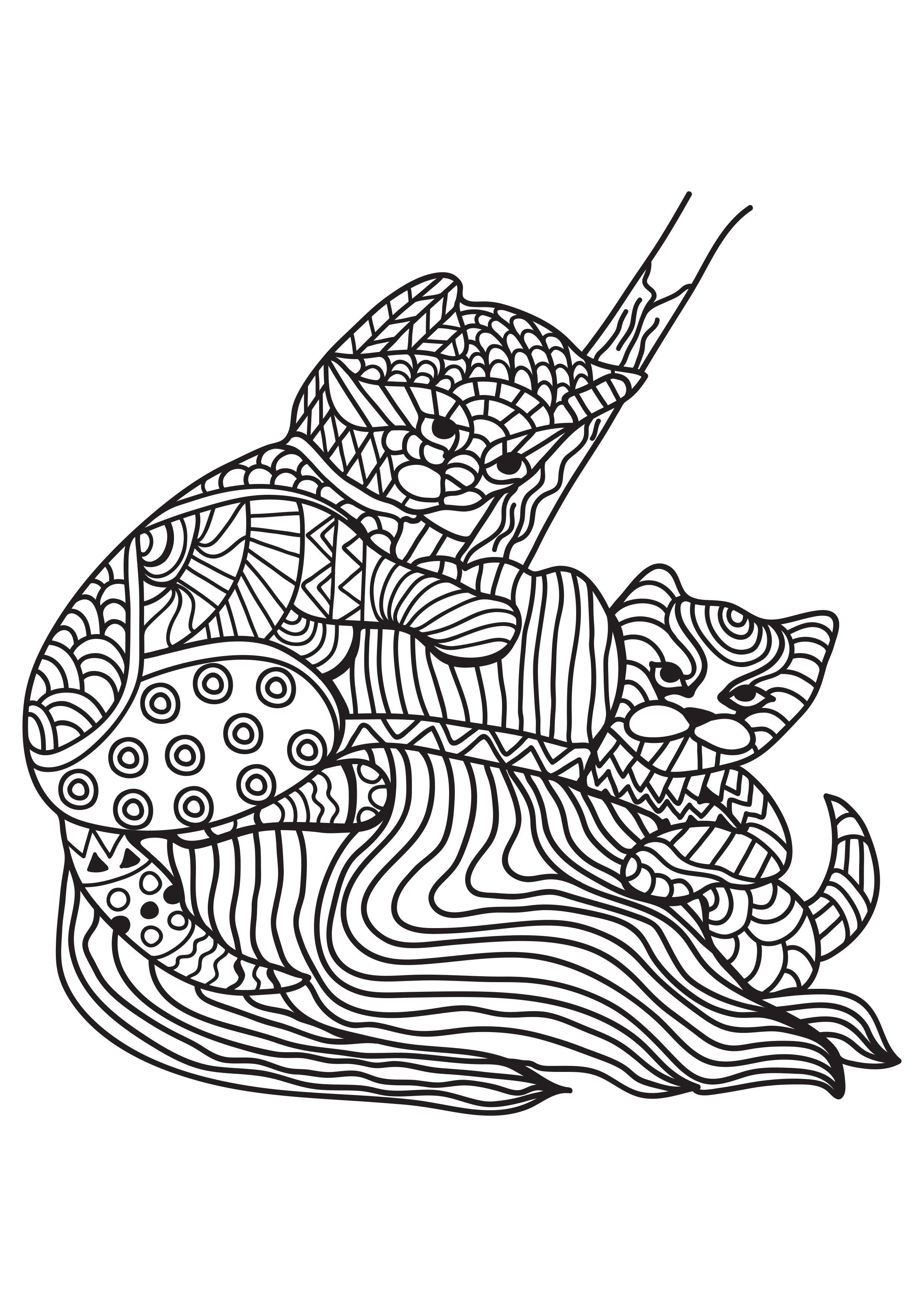 los gatos juegan Dibujo para colorear los gatos juegan