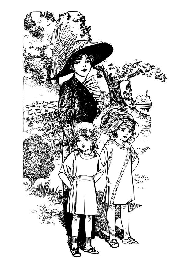 madre con ninos Dibujo para colorear madre con ninos