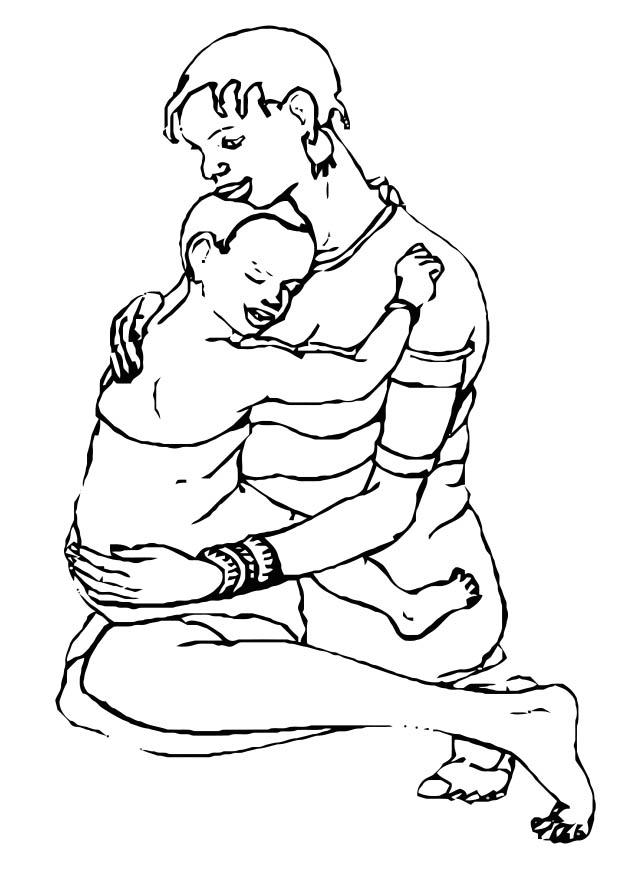 Dibujo para colorear madre e hijo