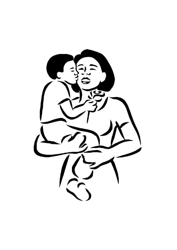 Dibujo para colorear madre e hijo