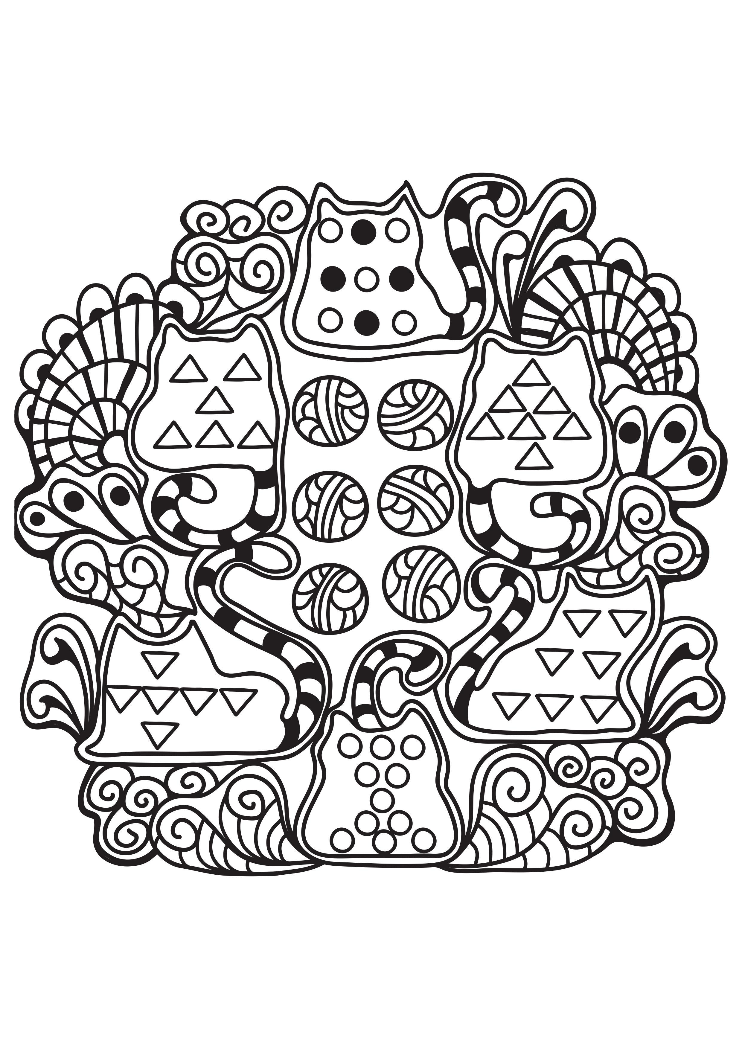 mandala de gatos Dibujo para colorear mandala de gatos