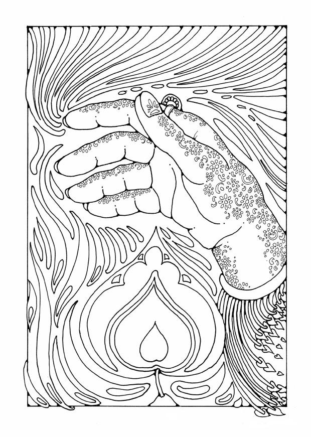 mano sobre llama Dibujo para colorear mano sobre llama
