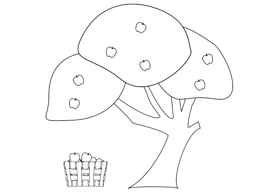 manzano con cesta de manzanas Dibujo para colorear manzano con cesta de manzanas