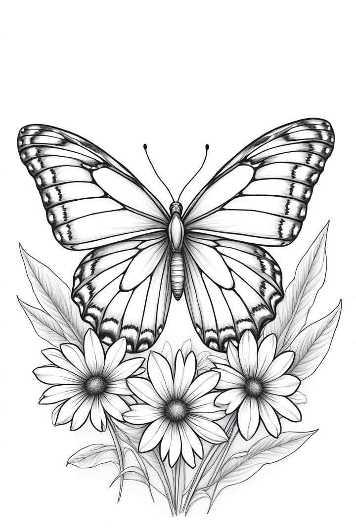 mariposa con flores Dibujo para colorear mariposa con flores