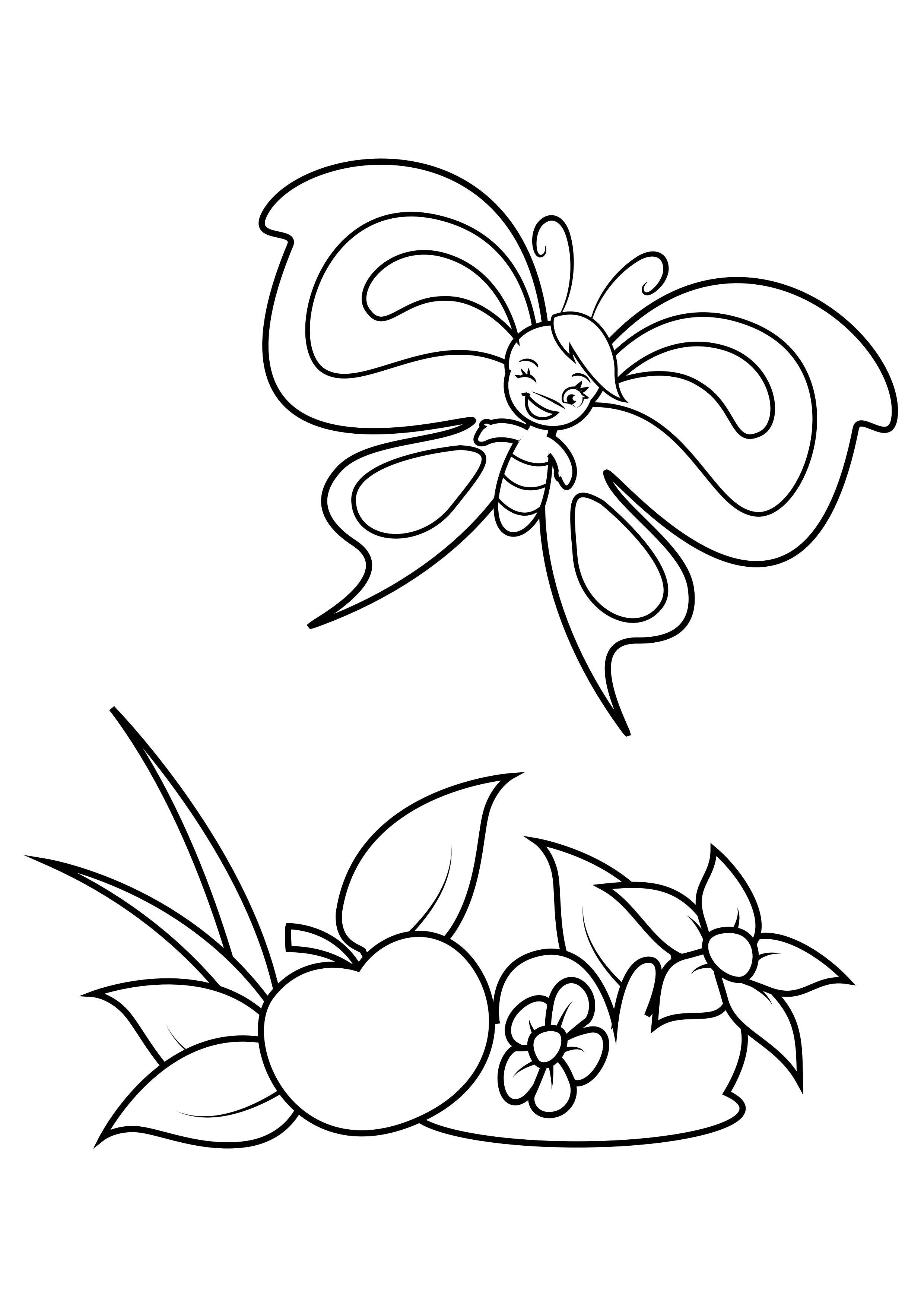Dibujo para colorear mariposa ve una manzana