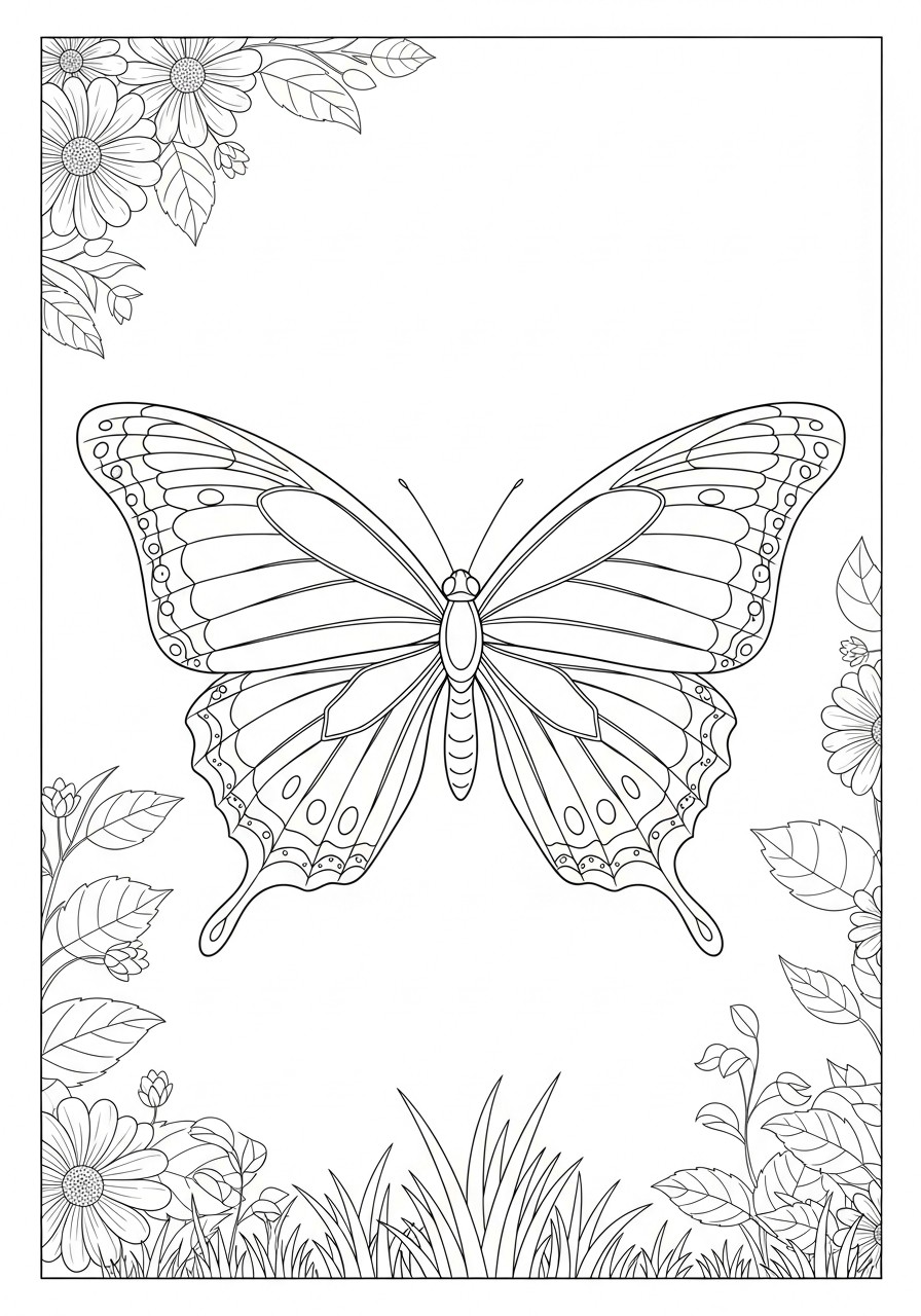 Dibujo para colorear mariposa vuela en el jardA­n