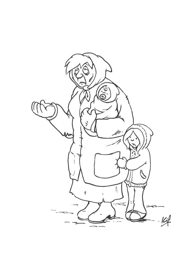 mendiga con nino Dibujo para colorear mendiga con nino