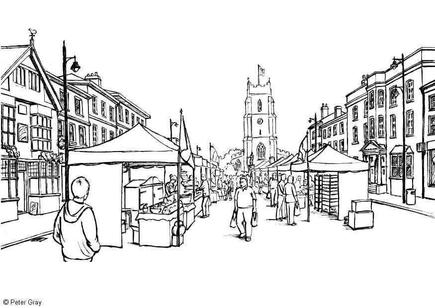 mercado Dibujo para colorear mercado