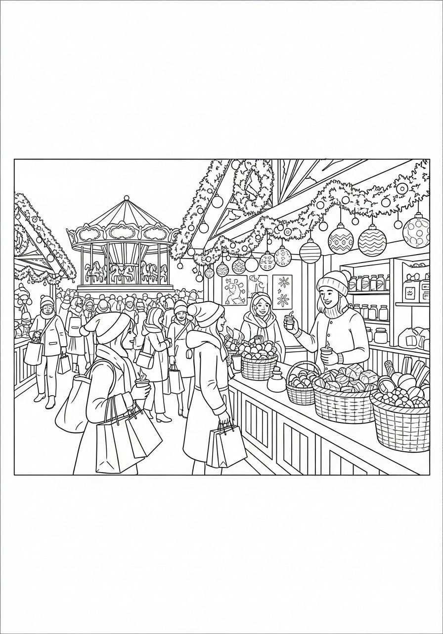 Dibujo para colorear mercado navideno